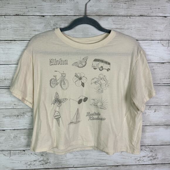 American Eagle Aloha Cropped Tee Shirt Size Large - Picture 1 of 3